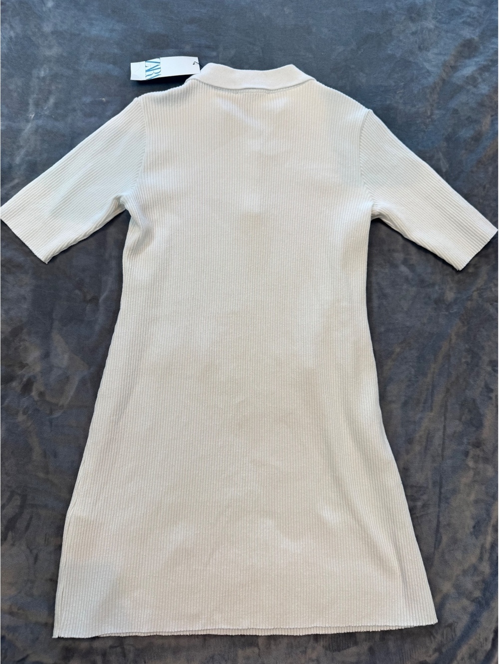 Zara White Ribbed Polo Mini Dress Gold Buttons Women’s Medium NWT - Picture 8 of 8